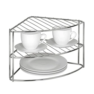 Afbeelding van WENKO Hoekrek voor servies, 2 planken, verchroomd metaal, 35 x 25 21 cm, glanzend zilver