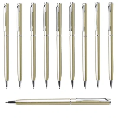 Afbeelding van noTrash2003 Set van 10 metalen balpennen aluminium in slanke vorm, elegante roterende voor kantoor en werkplek, zilver, goud, zwart, wit, geel, blauw, rood, oranje,