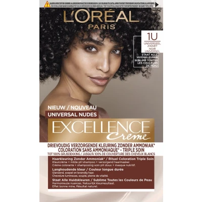 Afbeelding van 1+1 gratis: L&#039;Oréal Excellence Crème Universal Nudes Permanente Haarkleuring 1U Universeel Zwart