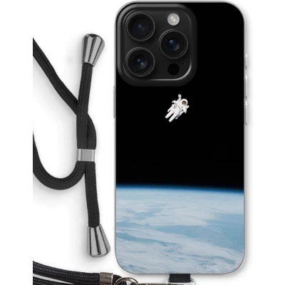 Afbeelding van Case Company® hoesje met Koord geschikt voor iPhone 16 Pro Alone in Space Telefoonhoesje Zwart Bescherming aan alle Kanten en Over de Schermrand