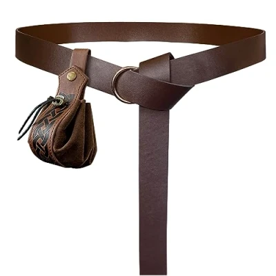 Afbeelding van HiiFeuer Middeleeuwse O ring riem met draagbare zak trekkoord, retro renaissance kunstleer en handtas voor LARP &amp; Ren Faire, Bruin C