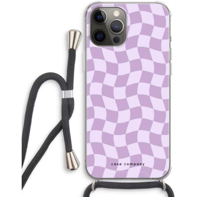 Afbeelding van Case Company® hoesje met Koord geschikt voor iPhone 12 Pro Grid Paars Telefoonhoesje Zwart Extra Bescherming aan alle Kanten en Over de Schermrand