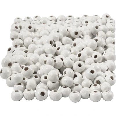 Afbeelding van Houten Kralen Wit Dia: 5mm Gatgrootte: 1,5mm Hobbykralen Sieraden Maken Creotime 150 stuks