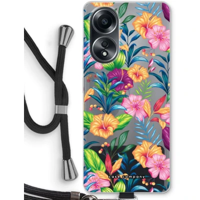 Afbeelding van Case Company® hoesje met Koord geschikt voor Oppo A58 4G Tropisch 2 Telefoonhoesje Zwart Bescherming aan alle Kanten en Over de Schermrand