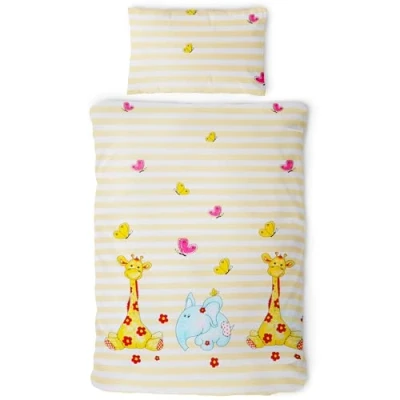 Afbeelding van Gräfenstayn® 2 delige set voor kinderen en baby&#039;s, met dierenmotief, ritssluiting, 100% katoen, dekbedovertrek 135 x 100 cm kussensloop 60 40 cm, giraf olifant