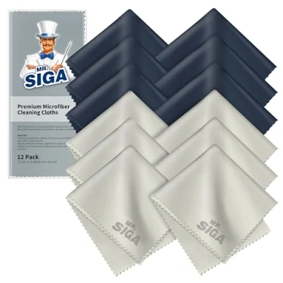 Afbeelding van MR.SIGA Premium microvezel reinigingsdoeken voor lens, brillen, schermen, tabletten, bril, 12 stuks, 15 x 18 cm, marineblauw