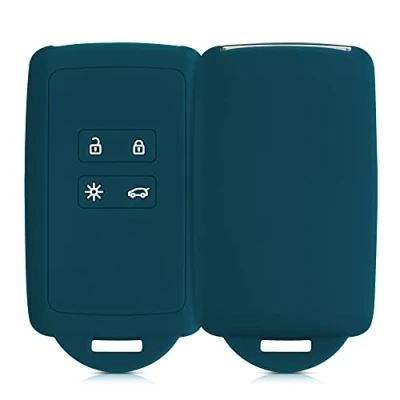 Afbeelding van kwmobile autosleutelhoes geschikt voor Renault 4 knops Smartkey autosleutel (alleen Keyless Go) Siliconenhoes in mat petrol Sleutelcover