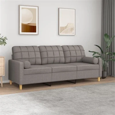 Afbeelding van vidaXL Driezitsbank met sierkussens 180 cm stof taupe
