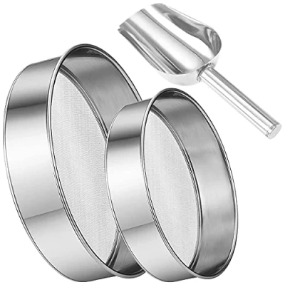 Afbeelding van NC 2 stuks meelzeef met fijne meellepel roestvrij staal zilver netto bakzeef poeder 40 mazen (15 cm + 20 cm)