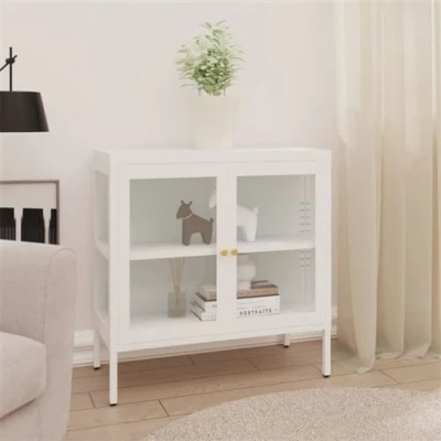 Afbeelding van Dressoir 70x35x70 cm staal en glas wit
