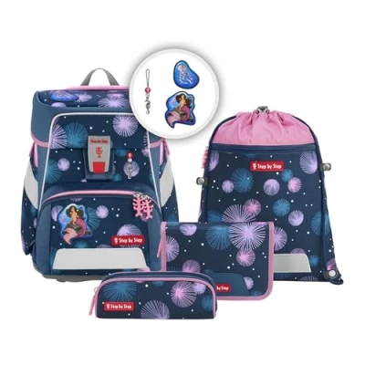 Afbeelding van Step by Schooltas Space Schulranzen Set 5 delig Mermaid Delia Petrol