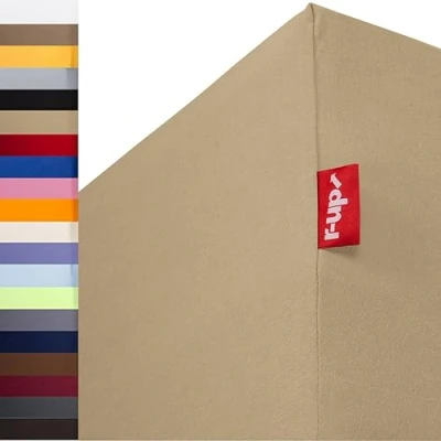 Afbeelding van r up geschikt voor hoeslakens van 180 x 200 220 35 cm hoogte, vele kleuren, 100% katoen, 130 g/m², Öko Tex gecertificeerd, stressvrij, ook boxspringbedden (zand)