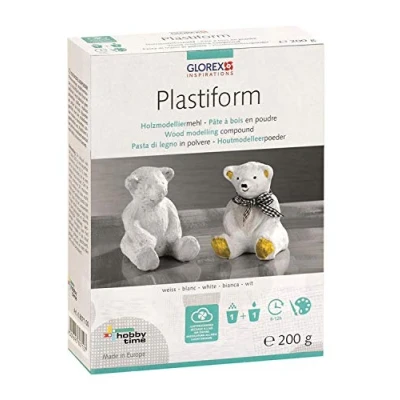 Afbeelding van GLOREX Plastiform 6 8071 00 boetseerklei voor hout, ivoor, sparrenhout, 200 g doos, luchtdrogende boetseerklei, licht als hout