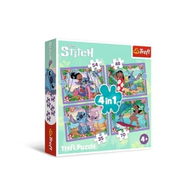 Image de Trefl Lilo &amp; Stitch, Folle JournéeLilo Stitch Puzzle 4 en 1, Puzzles, de 35 à 70 Pièces Puzzles Colorés avec des Personnages Bande Dessinée, Loisir pour Enfants partir ans