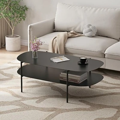 Afbeelding van Salontafel Enebakk met plank 40,5x112x62 cm zwart mat