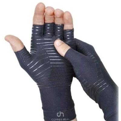 Afbeelding van COPPER HEAL Compressiehandschoenen voor artritis, reumatoïde carpale tunnel, vingerloze handschoenen dames, pijnverlichting RSI, zwart, S