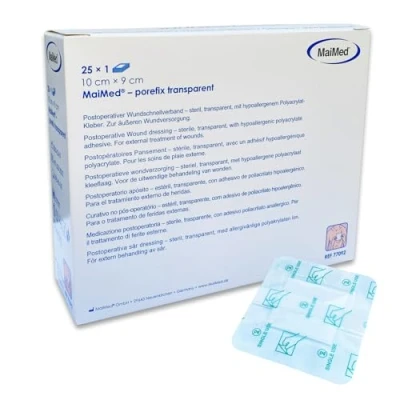 Afbeelding van Maimed porefix transparant, waterproof, pleister 10cm x 9cm (per stuk steriel verpakt 25stuks)