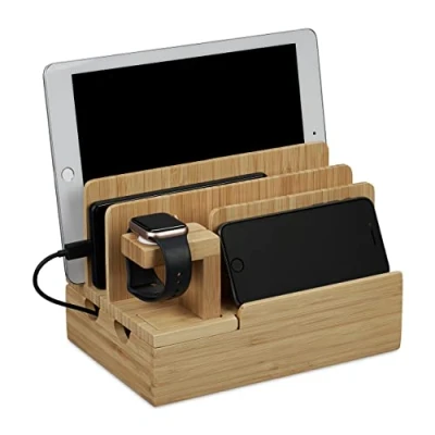 Afbeelding van Relaxdays oplaadstation bamboe voor meerdere apparaten geschikt apple watch