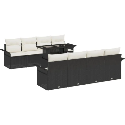 Afbeelding van vidaXL 9 delige Tuin Sofa Set met Kussens Zwart Poly Riet