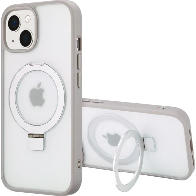 Afbeelding van Accezz Hoesje Geschikt voor iPhone 15 Ring Stand Backcover MagSafe grijs
