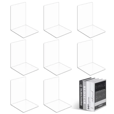 Afbeelding van UCAMP 8 stuks transparante boekensteunen van acryl, geschikt voor school, thuis, kantoor, bibliotheek, slaapkamer en kantoororganisatie