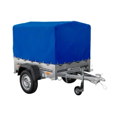 Afbeelding van Unitrailer Garden Trailer Lichte kantelbare aanhanger met blauwe luifel 150 KIPP x 106 cm capaciteit 750 kg