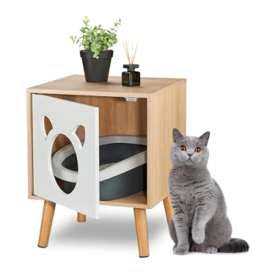 Afbeelding van kattenkast met deur kattenhuis voor binnen ombouw kattenbakkast op pootjes