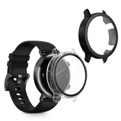 Afbeelding van kwmobile 2x cover geschikt voor Huawei Watch GT2 (42mm) Fitnesstracker van gehard glas en kunststof frame set transparant / zwart