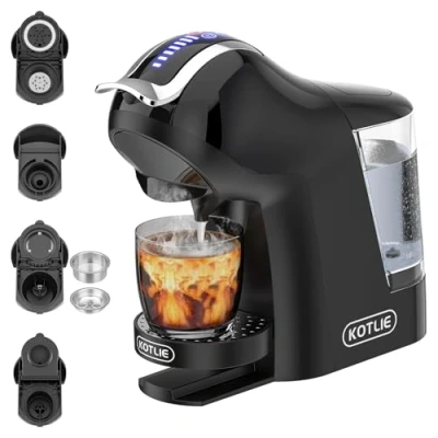 Afbeelding van KOTLIE EM 308A 5 in 1 espressomachine met meerdere capsules voor Nespr*sso Original/Dol*e G*sto/L`OR/gemalen koffie en 44 mm ESE Pods, 19 bar, l waterreservoir (zwart)