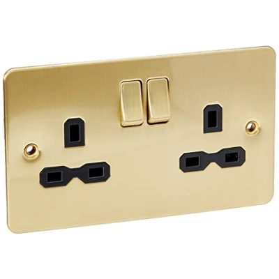Afbeelding van Knightsbridge Platte contactdoos van geborsteld messing, 13 A, 2 G, DP geschakeld, 230 V, FPR9000BB