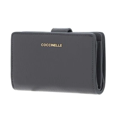 Afbeelding van COCCINELLE Leren Portemonnee Metallic Soft Mini Wallet Grained Leather Grafite Grijs