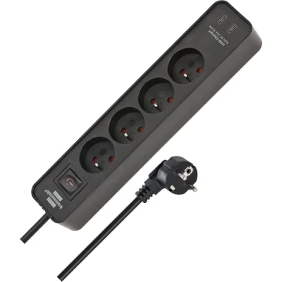 Afbeelding van Brennenstuhl Ecolor stekkerdoos met 4 penaarde stopcontacten en 2 USB C laadpunten (USB schakelaar 1,5m kabel)