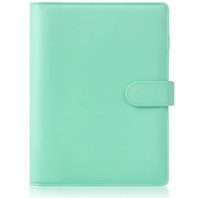 Afbeelding van HAUTOCO A5 ringbandafdekking van PU leer, formaat, navulbaar, notitieboek, planner, organizer, met magnetische gespsluiting, lichtgroen
