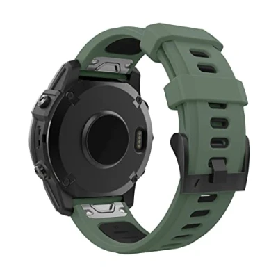Afbeelding van MoKo Horlogebandje compatibel met Garmin Fenix 7/7 Pro/6/6 Pro/5/5 Plus/Forerunner 965/955/945/Instinct Solar/Instinct 2, Quick Fit 22 mm zachte siliconen reserveband sportband, legergroen/zwart