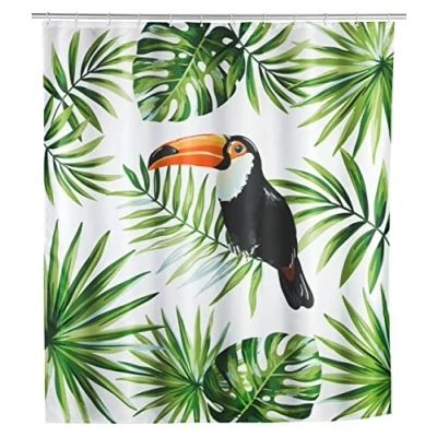 Afbeelding van WENKO model Tucan douchegordijn 180 x 200cm in polyester jungle print WIT GROEN TOEKAN