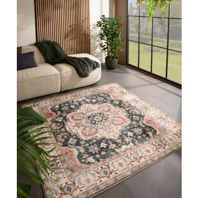 Afbeelding van Buitenkleed Vierkant Vintage Valenca Fino Groen/rood 200x200 Cm
