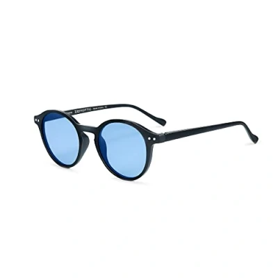 Afbeelding van ZENOTTIC gepolariseerde zonnebril Vintage klassieke ronde Retro UV400 voor mannen vrouwen …, MATTE BLACK+BLUE, one size