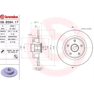 Afbeelding van Brembo Remschijf 08.B394.17
