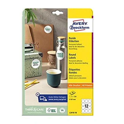 Afbeelding van Etiket Avery Zweckform L3416 10 rond 60mm wit 120stuks