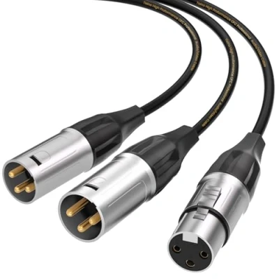 Afbeelding van Tisino TSN9506 XLR splitterkabel, 1 x aansluiting naar 2 stekker, splitterkabel voor gebalanceerde microfoon, audio adapter 0,3 m
