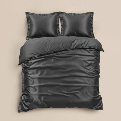 Afbeelding van Dekbedovertrek Glossy Antraciet 140x200 Cm Effen Sleeptime Dekbed Discounter.nl