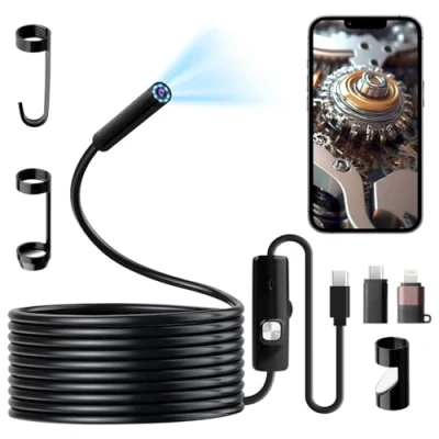 Afbeelding van caméra endoscopique avec lumière, HD 1080p, lumière étanche IP67, pas de Wi Fi nécessaire, d&#039;inspection 5 m 8 lampes LED, type C pour Android et iOS, tablette