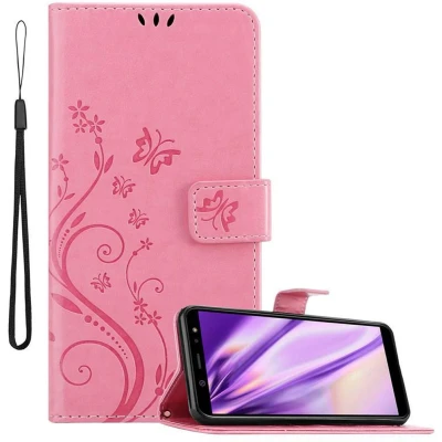 Afbeelding van Cadorabo Hoesje geschikt voor Samsung Galaxy A6 2018 in BLOEMEN ROZE Beschermhoes bloemmotief met magnetische sluiting, standfunctie en kaartsleuven Book Case Cover Etui