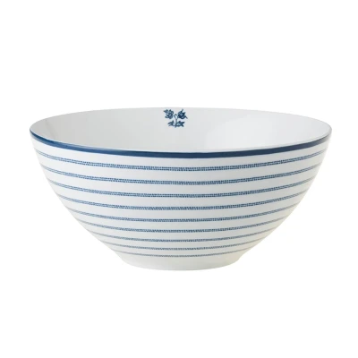 Afbeelding van Laura Ashley Blauw Candy Stripes Set 4 Bowls16 Cm Wit Porselein