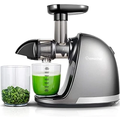 Afbeelding van AMZCHEF Slowjuicer voor groenten en fruit, sapmachine elektrische sapmachine, BPA vrije met 2 kopjes borstel, grijs