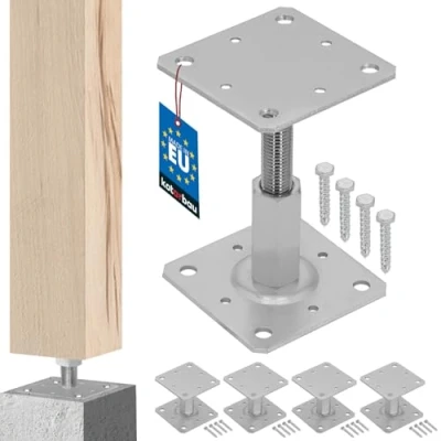 Afbeelding van KOTARBAU® Set van 4 paaldragers 110 x mm In hoogte Verstelbaar 90 150 Gegalvaniseerd Om te schroeven Steunvoet Betonnen grondvoet