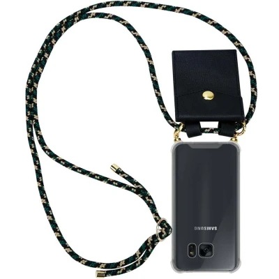 Afbeelding van Cadorabo Hoesje geschikt voor Samsung Galaxy S7 EDGE in CAMOUFLAGE Silicone Mobiele telefoon ketting beschermhoes met gouden ringen, koordriem en afneembare etui