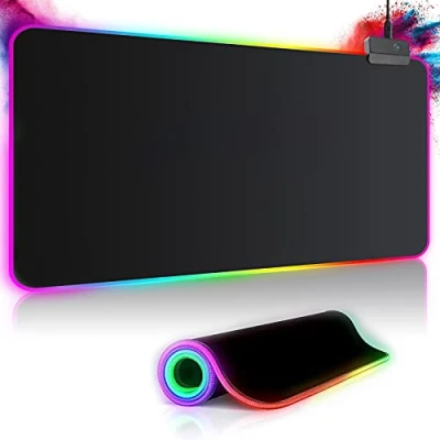 Afbeelding van Gaming muismat RGB mousepad, 800 x 300 mm, XXL, groot met 14 verlichtingsmodi en 7 led kleuren, waterdicht, antislip, voor computer, PC, professionele gamers, zwart