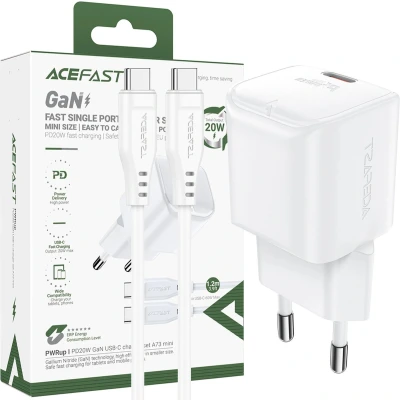 Afbeelding van Acefast A73 Mini PD 20W GaN wandlader + USB C kabel wit