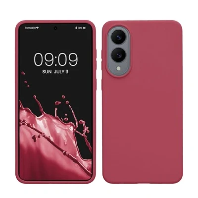 Afbeelding van kwmobile telefoonhoesje geschikt voor Samsung Galaxy S25 Edge Hoesje met siliconen coating Smartphone case in donkerroze